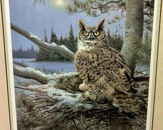 Many framed prints. Owen Geome Master Print "Early Nester-Great Horned Owl" #39/500