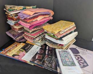 BK110An Assortment Of Quilting Fabric And Books