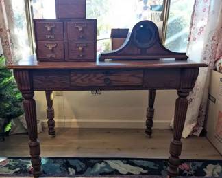 BK293VAntique Spinet Writing Desk, Vintage Library Fourdrawer Card Catalog And More