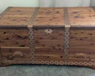 BK176VRed Cedar Wood Hope Chest With Metal Or Copper Straps