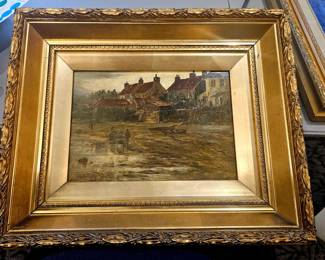 Circa 1898 Dutch school european landscape in oil, signed, in high quality gilt frame.  12.5 x 15