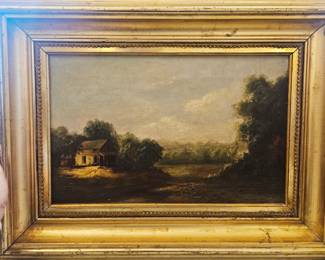 Stunning 19th c antique oil, hudson river/tonalist movement, unsigned oil landscape in victorian era frame. 15h x19.5 w.  Breathtaking!