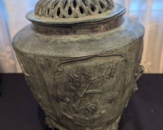 Maitland-Smith Bronze Verdigris Urn with Pierced Lid – Thailand, 15" 
