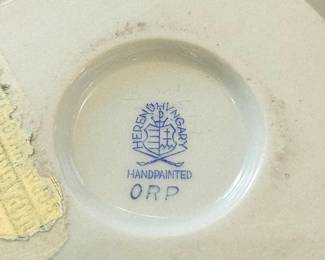 Bottom Vintage Herend Hungary Hand Painted porcelain footed cache pot, Empire Style