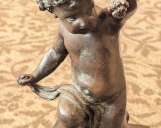 Patinated Bronze Putto with Grapes – Classical Style, 12"