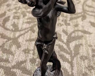 Bronze Cherub Holding Urn – Signed Moreau, Green Marble Base, 10.5"
