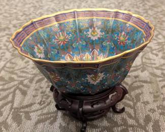 Chinese Cloisonn Enamel Lobed Bowl 11 inches