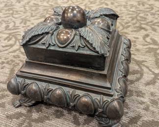 Neoclassical-Style Bronze-Finish Decorative Box with Ornate Lid & Paw Feet – 9"