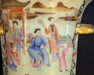 Chinese Famille Rose Mandarin Porcelain Ring-Handled Vase – 7.25"