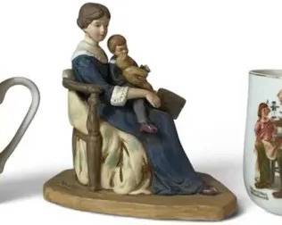 Norman Rockwell “Bed Time” Figurine & 2 Illustrated Mugs, 3-Pc Lot