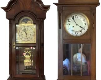Vintage Wooden Pendulum Wall Clocks – Sligh Model 0714-2-AN, Hurra! Gong, 2-Pc Lot