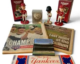 New York Yankees Memorabilia Lot – 3 Figurines, Baseball, Pennant & Vintage Publications