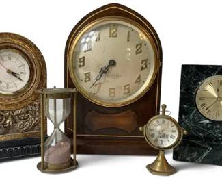 Wallace Electric Mantel Clock & Vintage Decorative Clocks with Hourglass – 4 Clocks + Hourglass