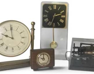 Vintage Clock Collection – Hamilton, HPI Time Machine, Acrylic Pendulum & Brass, 5-Pc Lot