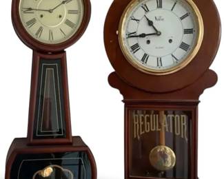 Veritas 31 Day & Vintage Pendulum Wall Clocks – Wooden Regulator Style, 2-Pc Lot