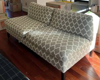Armless Loveseat Sofa Grey Geometric