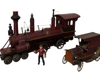 Vintage Wooden Steam Locomotive Folk Art  Antique Dayton Hill Climber Friction Van