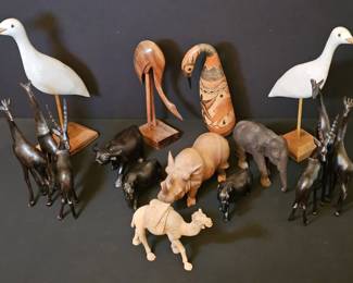 Vintage MCM  African Wood Carving Lot  Amazonas Brazil Crane Safari Wildlife