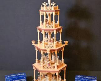Vintage Expertic East German 5Tier Wooden Christmas Pyramid 27.25 with Candles