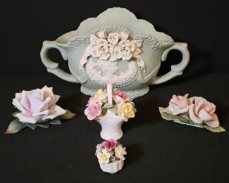 Exquisite Victorian Revival Porcelain Garden Vintage English  Italian Floral Art