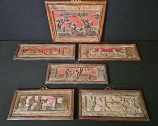 Vintage Chinese Gilded  Lacquered Wood Relief Panels