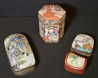 Vintage Porcelain Shard Boxes  Hexagonal Rose Tea Caddy