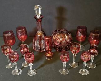 Vintage Beyer and Ruby CuttoClear Lead Crystal Bar and Decor Set