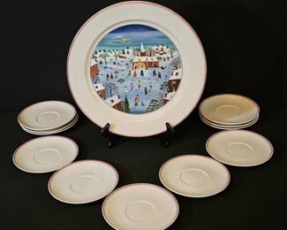 Rare Villeroy  Boch Naif Christmas 13Piece Serving Platter and Plate Set