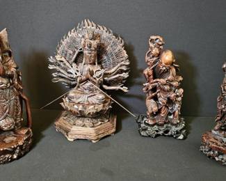 Vintage HandCarved Chinese Hardwood Deities  Figures
