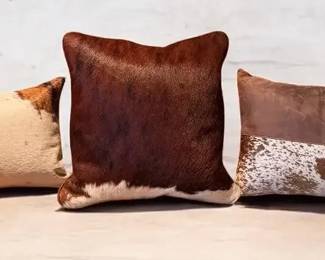 Lot 3 Hide  Lumbar Designer Set HighEnd Leather Pillows