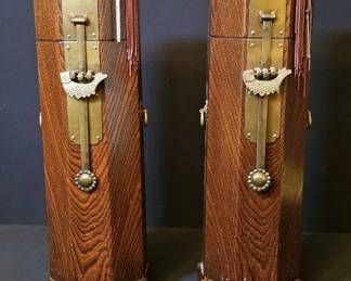 Vintage Chinese Octagonal Calligraphy Scroll Boxes  Matching Pair