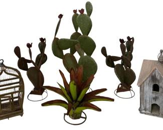 Charming 6Piece Rustic Metal Agave  Wooden Birdhouse Outdoor Collection