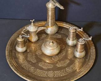 Magnificent Vintage 6Piece Coordinated TurkishMiddle Eastern Brass Coffee  Tea Service Set