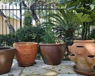 Estate Garden Collection Assorted Large Planters, Decorative Pots, and Faux Plant 4Piece Lot