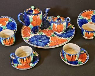 Vintage HandPainted Mexican Folk Art Ceramic Tea and Serving Set
