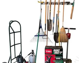 MultiPiece Lawn  Garden Tool Lot with HeavyDuty Hand Truck