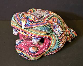Signed Jose Bautista C. Hollow Wooden Jaguar Wall Mask  Head Folk Art
