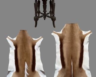 Antique Napoleon III Piano Stool in Exotic Axis Deer Hide  Genuine African Springbok Pelts