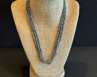 Lustrous TripleStrand Black Peacock Pearl Necklace w 1420 GoldFilled Filigree Clasp