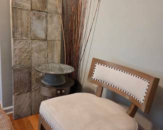 BERNHARDT CHAIR TALL ART PIECE AND METAL SIDE TABLE