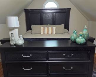 Black bed and dresser PART OF 5-PIECE SET