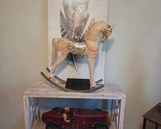 CREDENZA WITH ROCKING HORSE AND VINTAGE RACER
