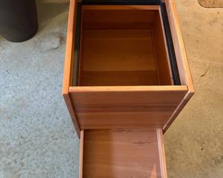 A88 - $30. Rolling Filing Cabinet with Lifting Lid and single small drawer. Measures 16.25" x 23.25" x 19.75" tall.