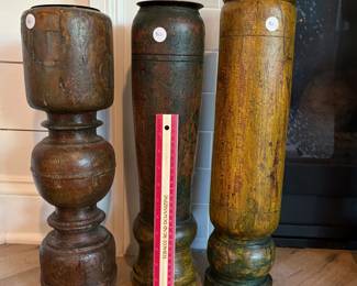 A62 - $30 Each. Antique / Vintage Salvaged Legs made into Candle Holders. Left to Right 17.75" tall. 18.25" tall. 19.25" tall.