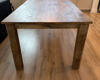 A4 - $750. Custom Made Farmhouse Style Dining Table. Made from Wood Reclaimed from NC Barns. Measures 89.5" x 40" x 30" tall. Very sturdy! Overall excellent condition - made from reclaimed wood so it does have some natural imperfections.