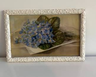 A100 - $30. Floral Art with Botanical Carved Frame. Measures 16.5" x 10.5".