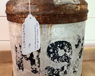 A14 - $40. 10L Metal Milk Can / (Milchkanne). Measures 9" across x 14.5" tall.