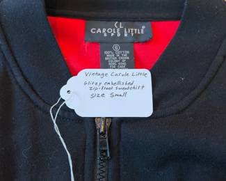 A93 - $30. Vintage Carole Little Glitzy Embellished Zip-Front Sweatshirt. Size small.
