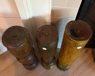A62 - $30 Each. Antique / Vintage Salvaged Legs made into Candle Holders. Left to Right 17.75" tall. 18.25" tall. 19.25" tall.