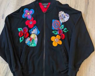A93 - $30. Vintage Carole Little Glitzy Embellished Zip-Front Sweatshirt. Size small.